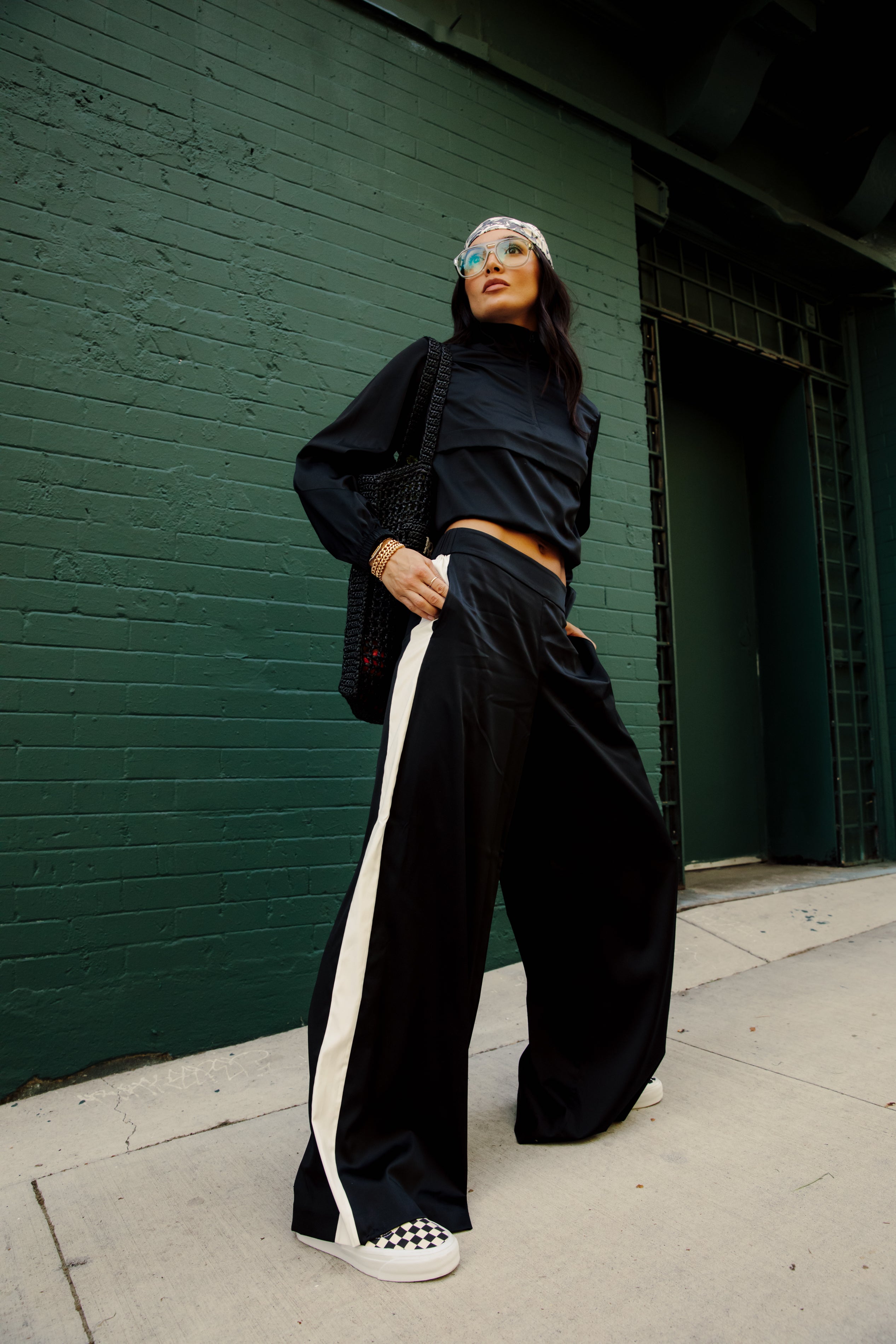 Tuxedo Pant#Color_Jet Black / White Stripe