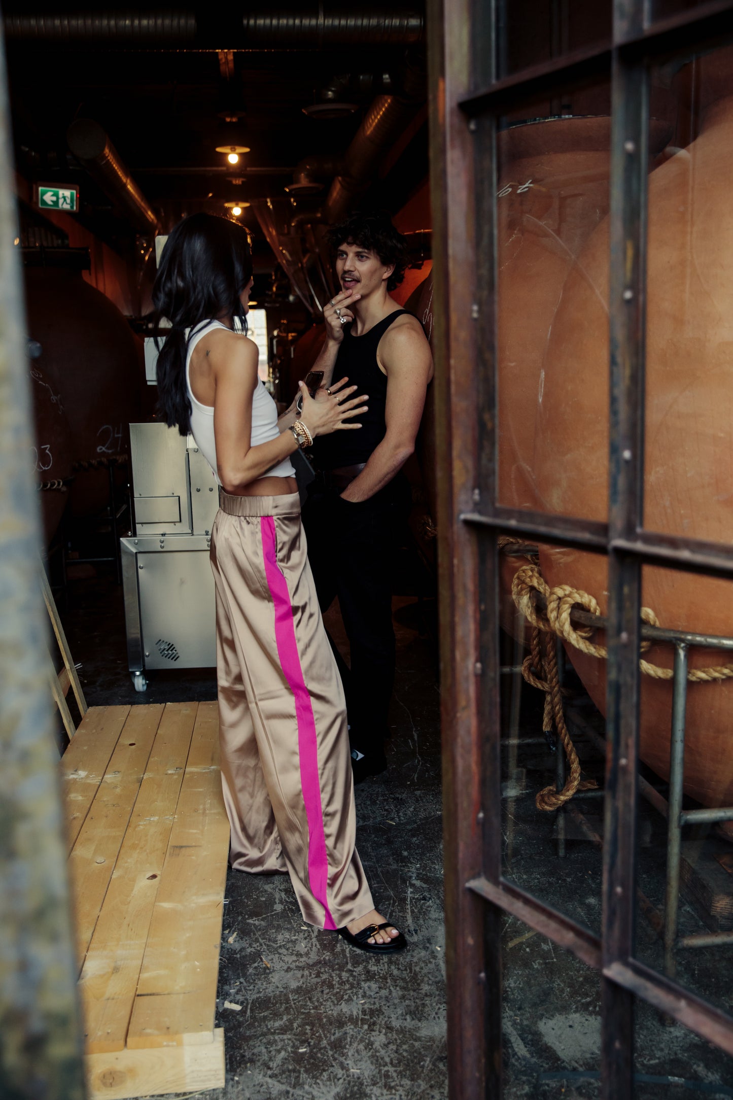 Tuxedo Pant | Sand/Magenta Stripe