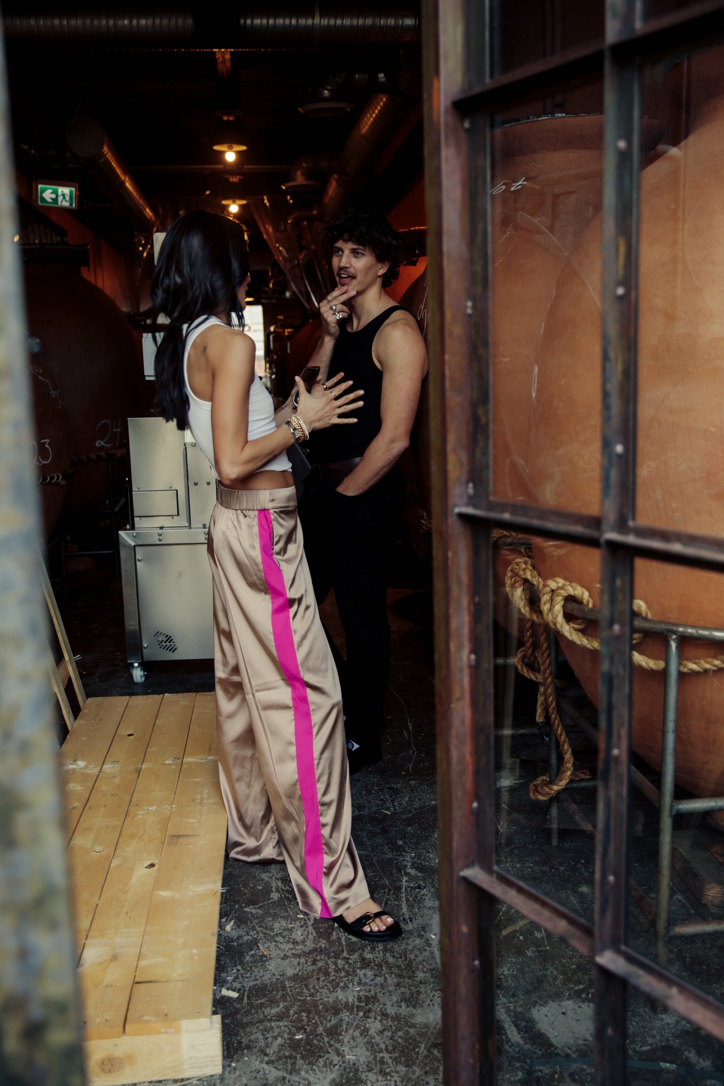 Tuxedo Pant#Color_Sand / Magenta Stripe