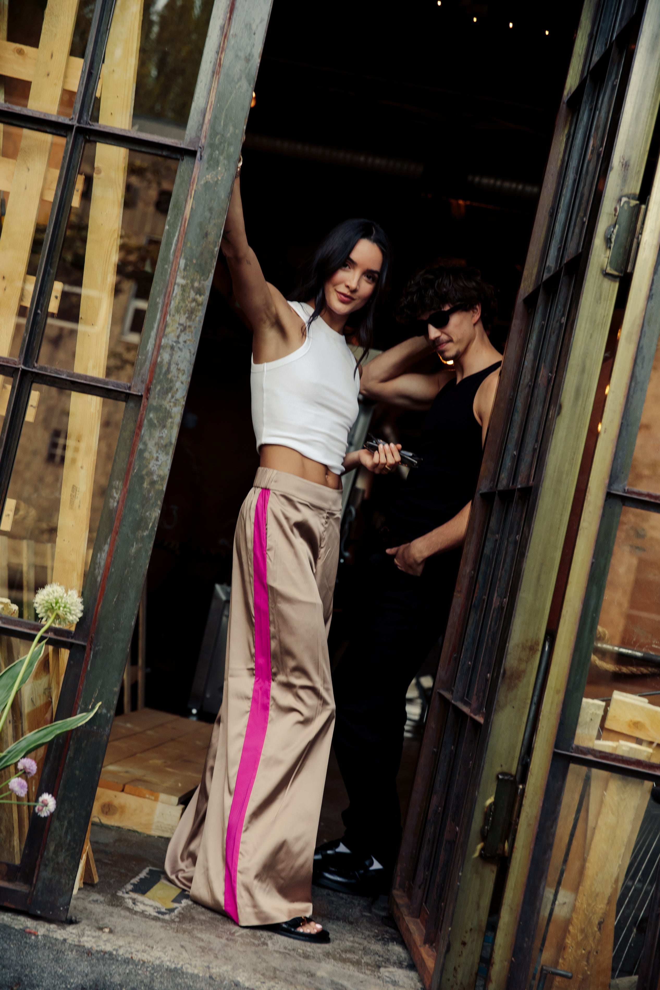 Tuxedo Pant#Color_Sand / Magenta Stripe