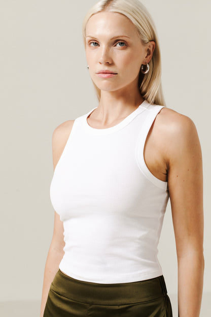 Connect Tank | White/Dark Moss