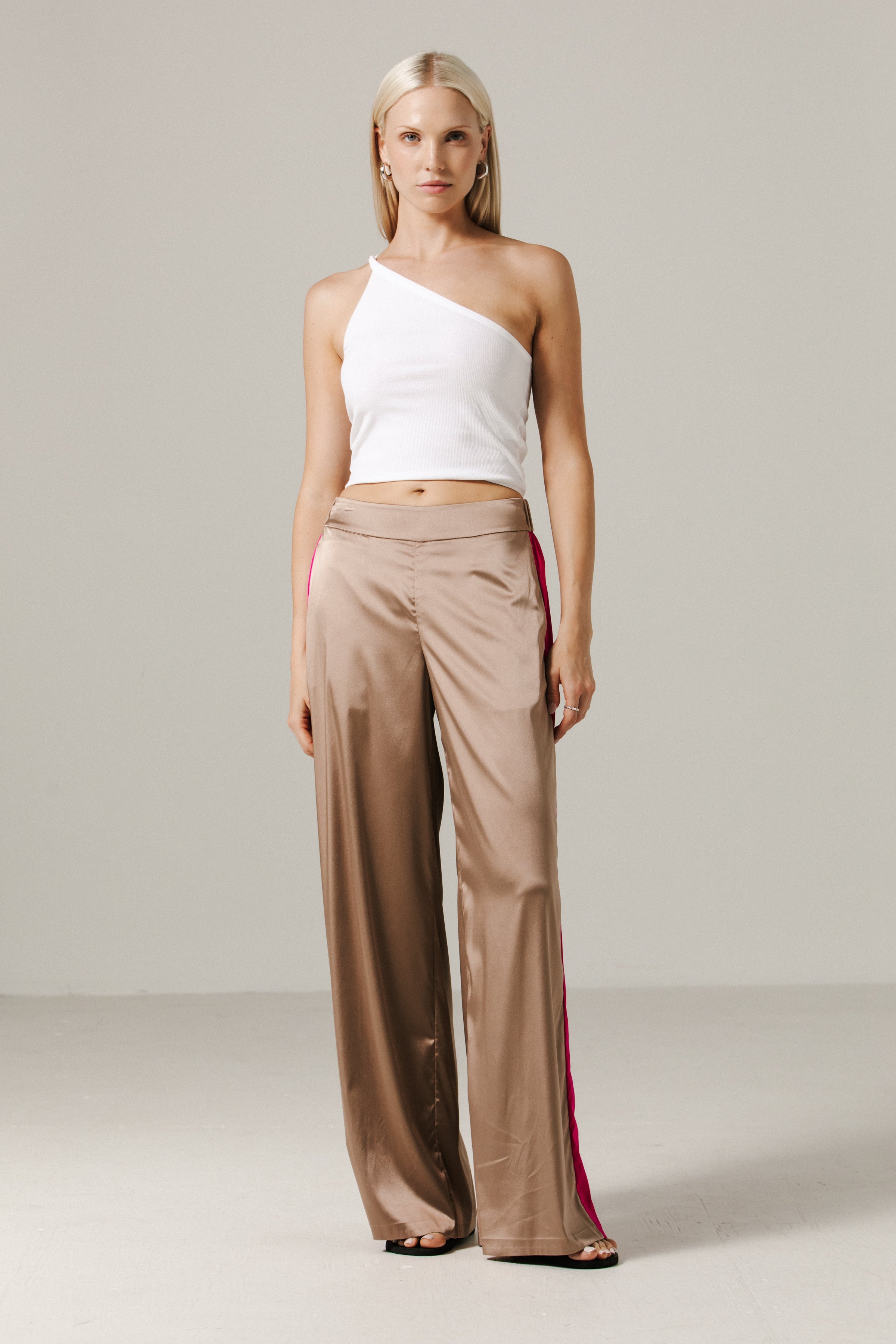 Tuxedo Pant#Color_Sand / Magenta Stripe